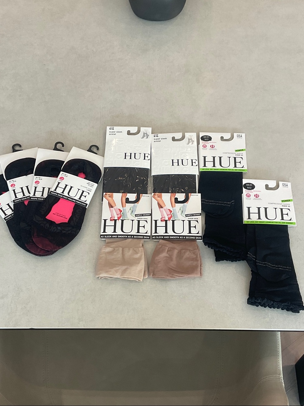 HUE Women's No-Show Liners & Sheer Hosiery Pack - Black, Beige 10 pairs